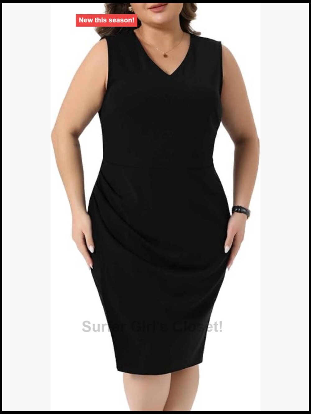 Plus Size Sleeveless V-Neck Ruched Bodycon Pencil Dress for Work Business